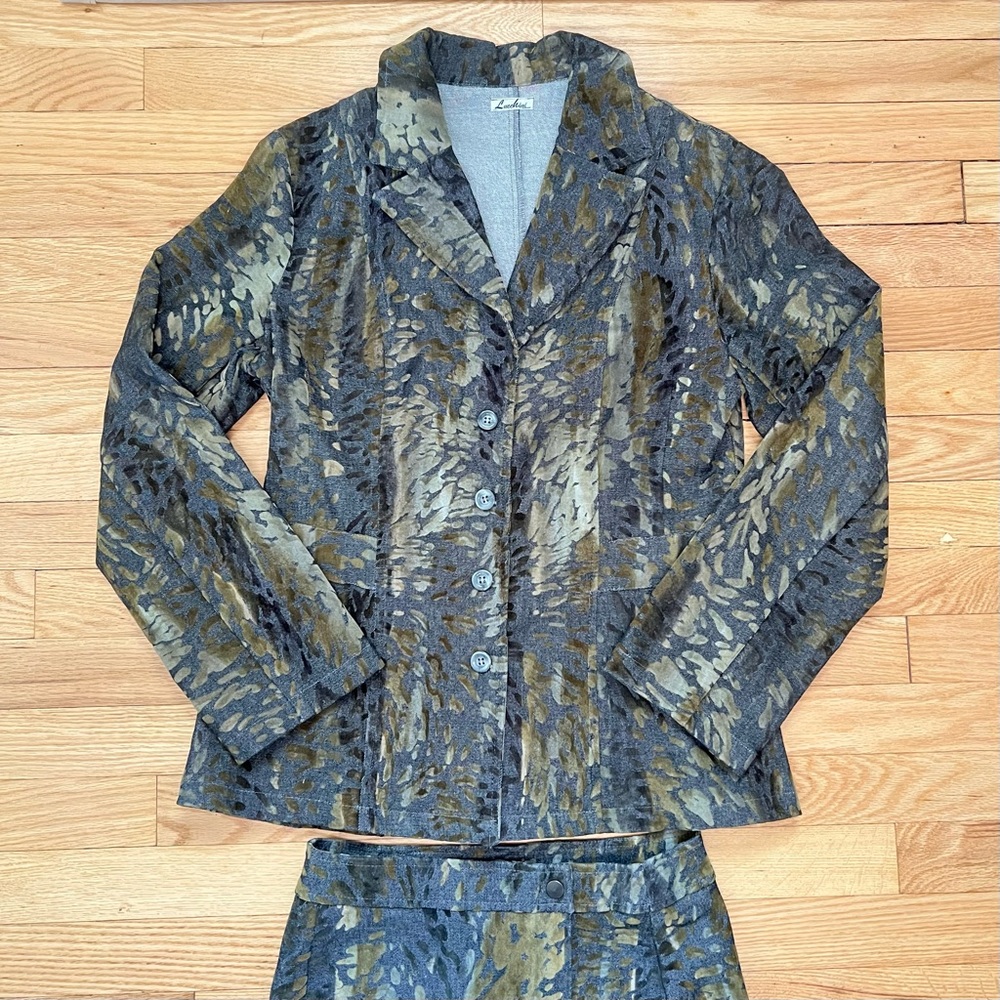 Vintage 90s Lucchini Velvet Skirt Suit Set Women’s Size 38 EU (USA Small)